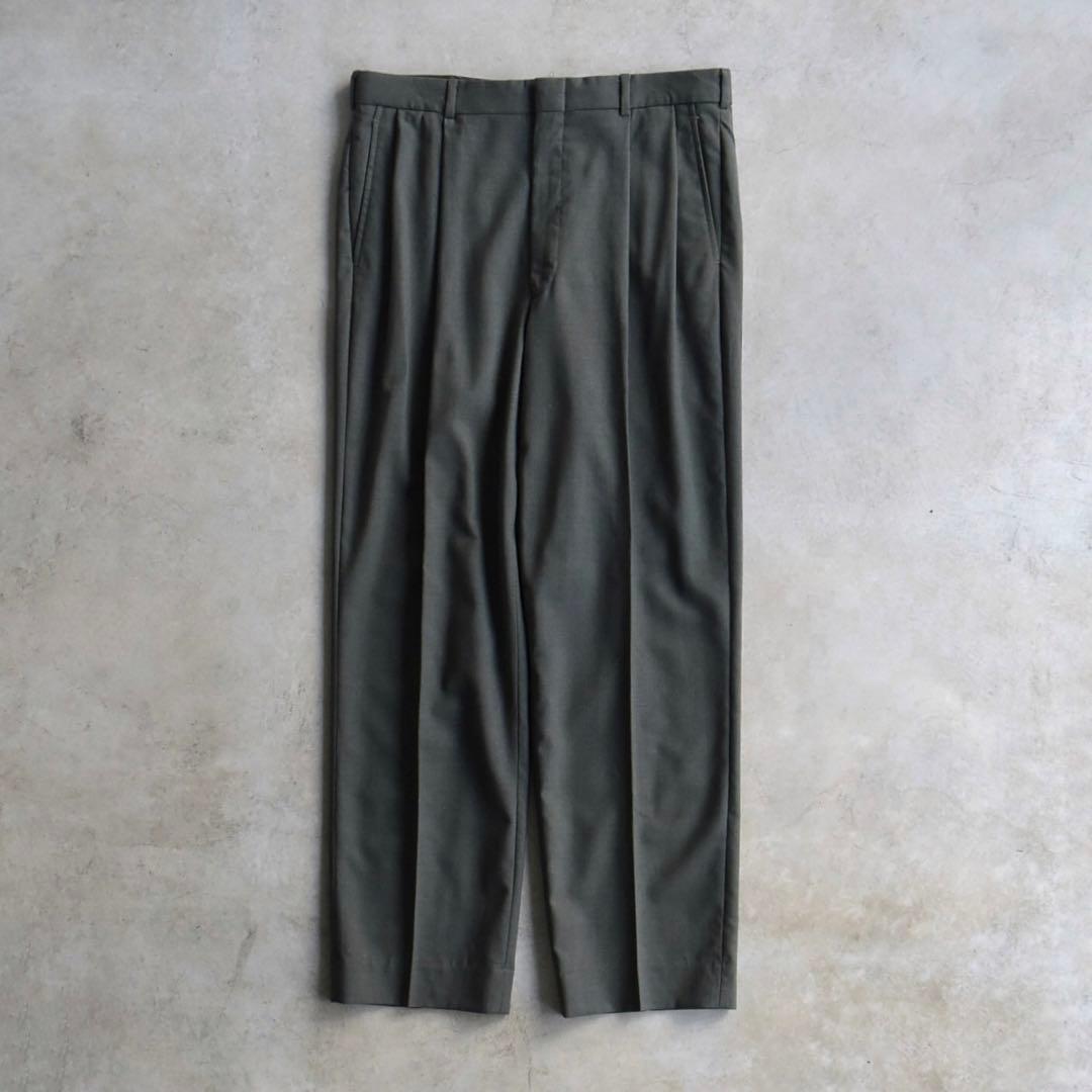 90s ランズエンド ウール ツータックスラックス グレーカーキ W34L30