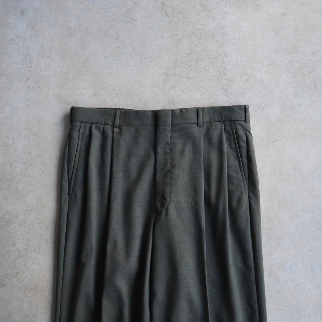 90s ランズエンド ウール ツータックスラックス グレーカーキ W34L30