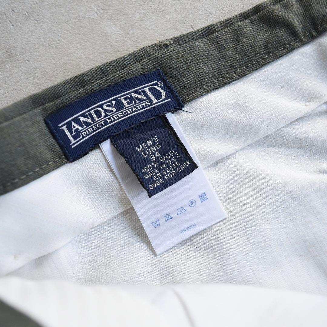 90s ランズエンド ウール ツータックスラックス グレーカーキ W34L30