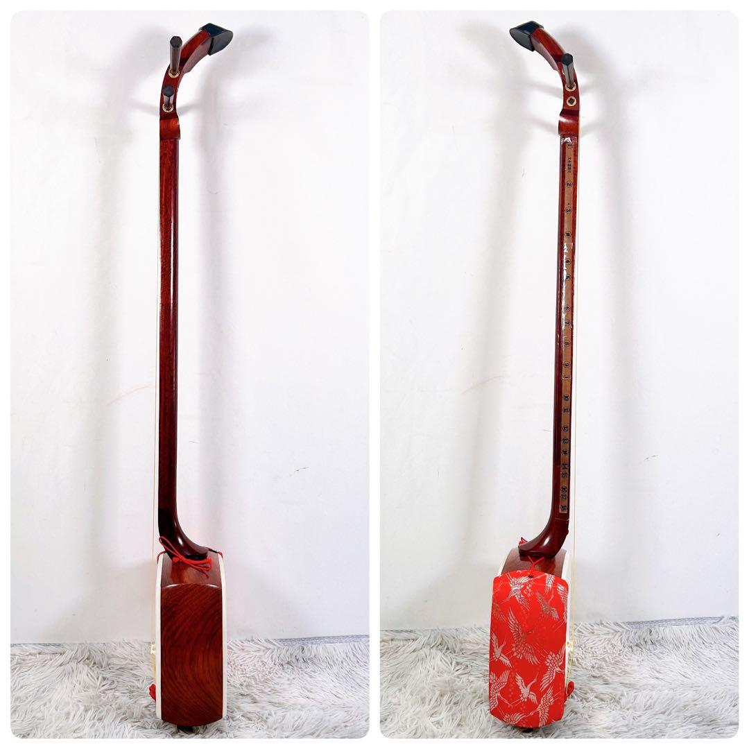 長唄三味線　細棹　花梨　正寸　丸打胴　本皮　皮破れなし　天神欠けなし