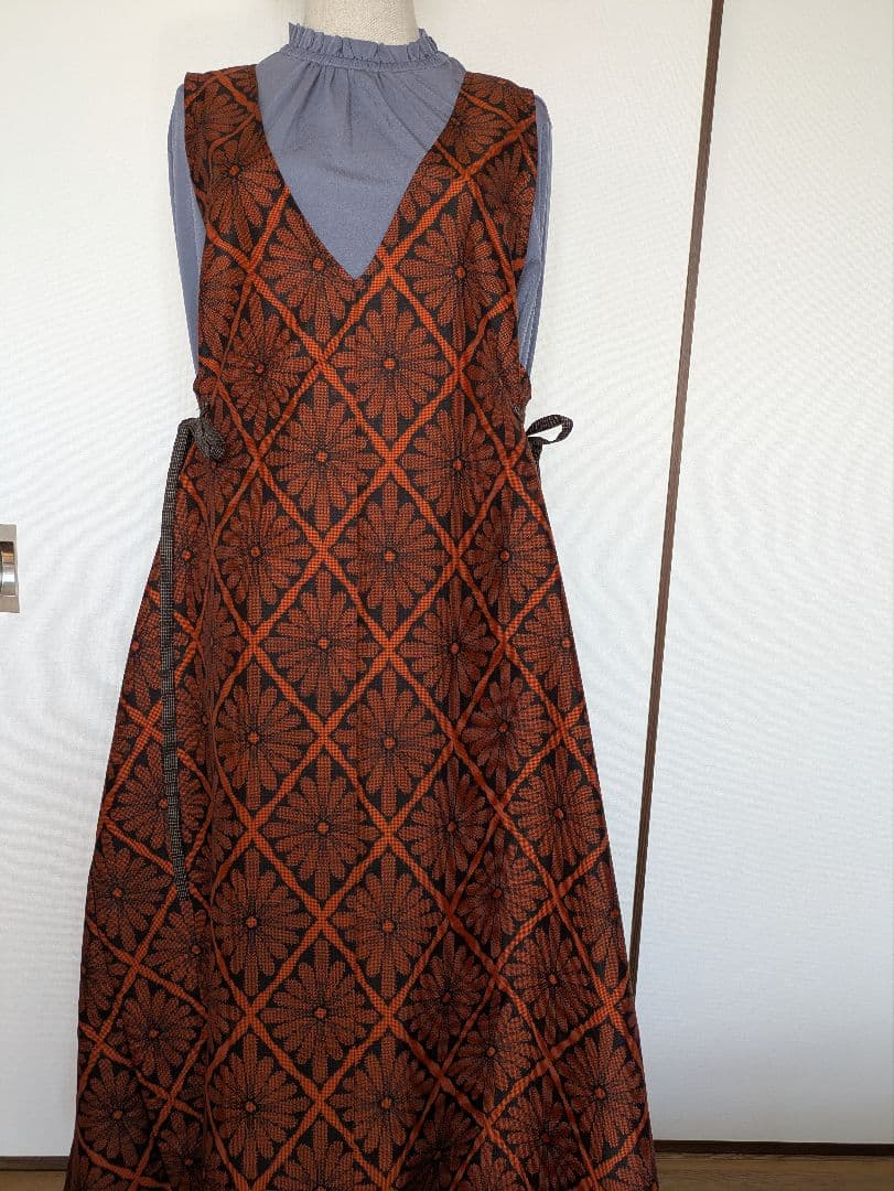 ♥お取り置き中♥着物リメイク✿大島紬反物✿ワンピース＆トートバッグ✿L〜LL