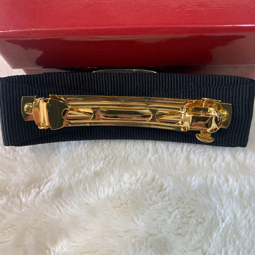 【美品】フェラガモ　ヴァラリボン　バレッタ　ブラック　ゴールド