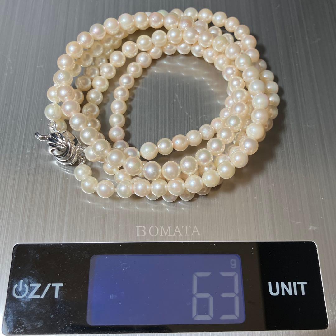 テリ強 2連✨ あこや真珠 ネックレス 6-6.5mm 63g 計103㎝ SV