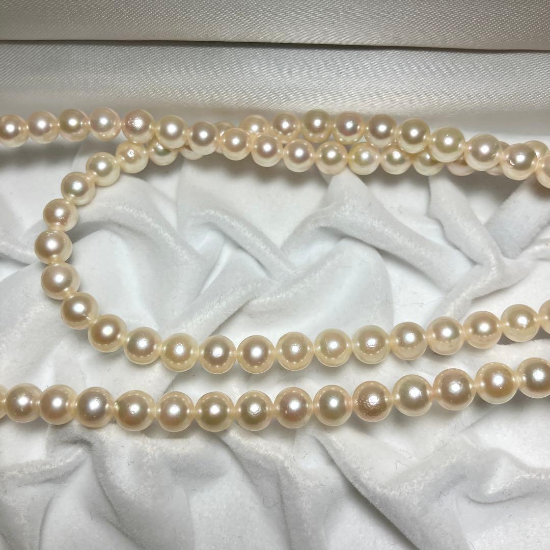 テリ強 2連✨ あこや真珠 ネックレス 6-6.5mm 63g 計103㎝ SV