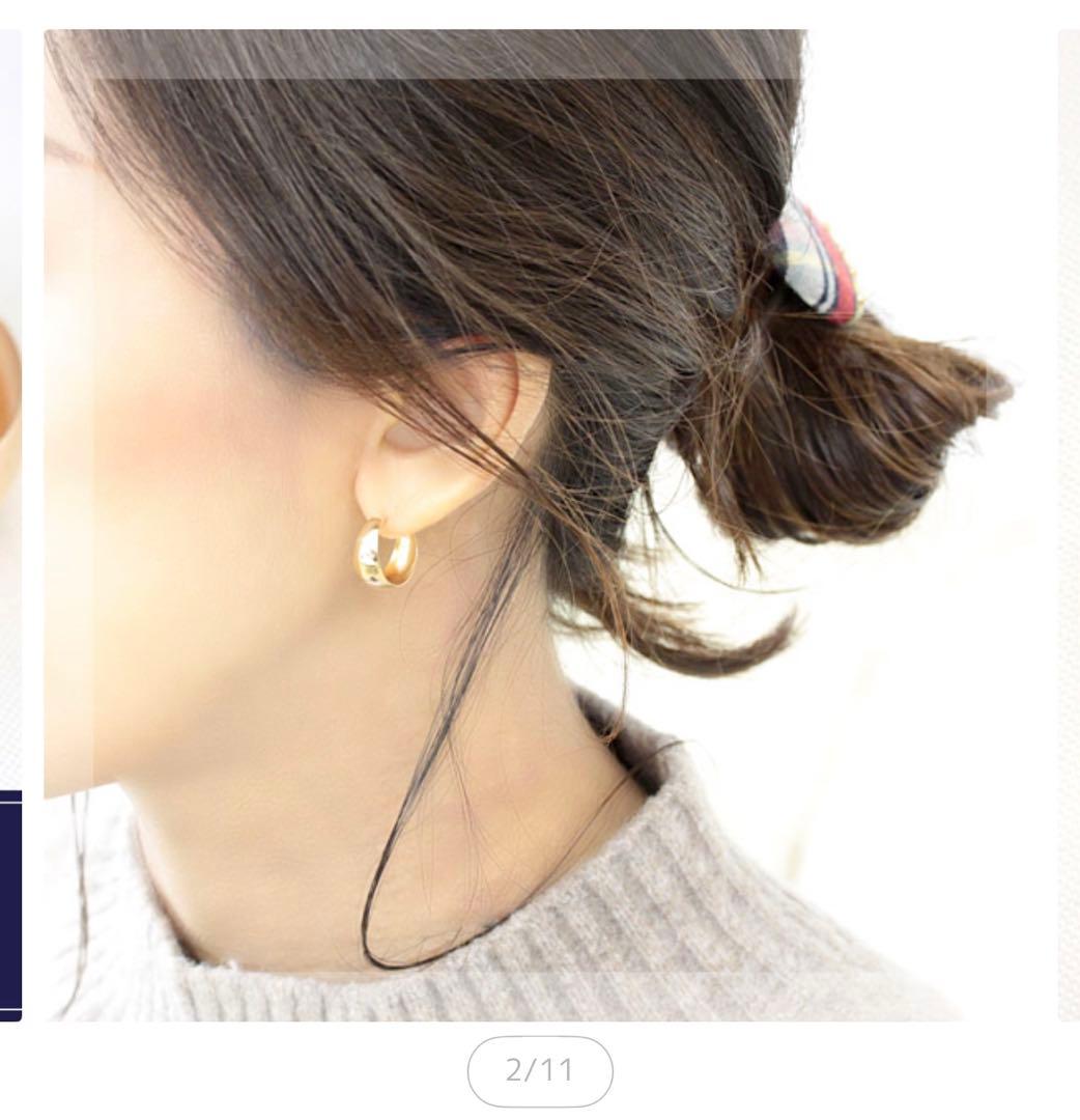 【片耳】フープピアス K18 7mm×15mm ムーンピアス