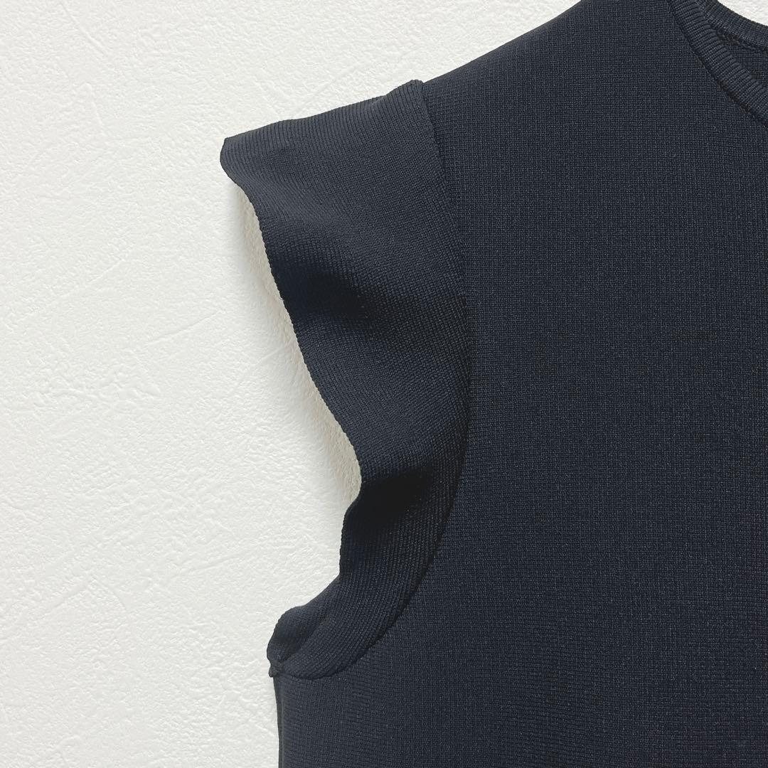 【ユナイテッドアローズ】ペプラム フリルスリーブ ニットベスト/ブラック