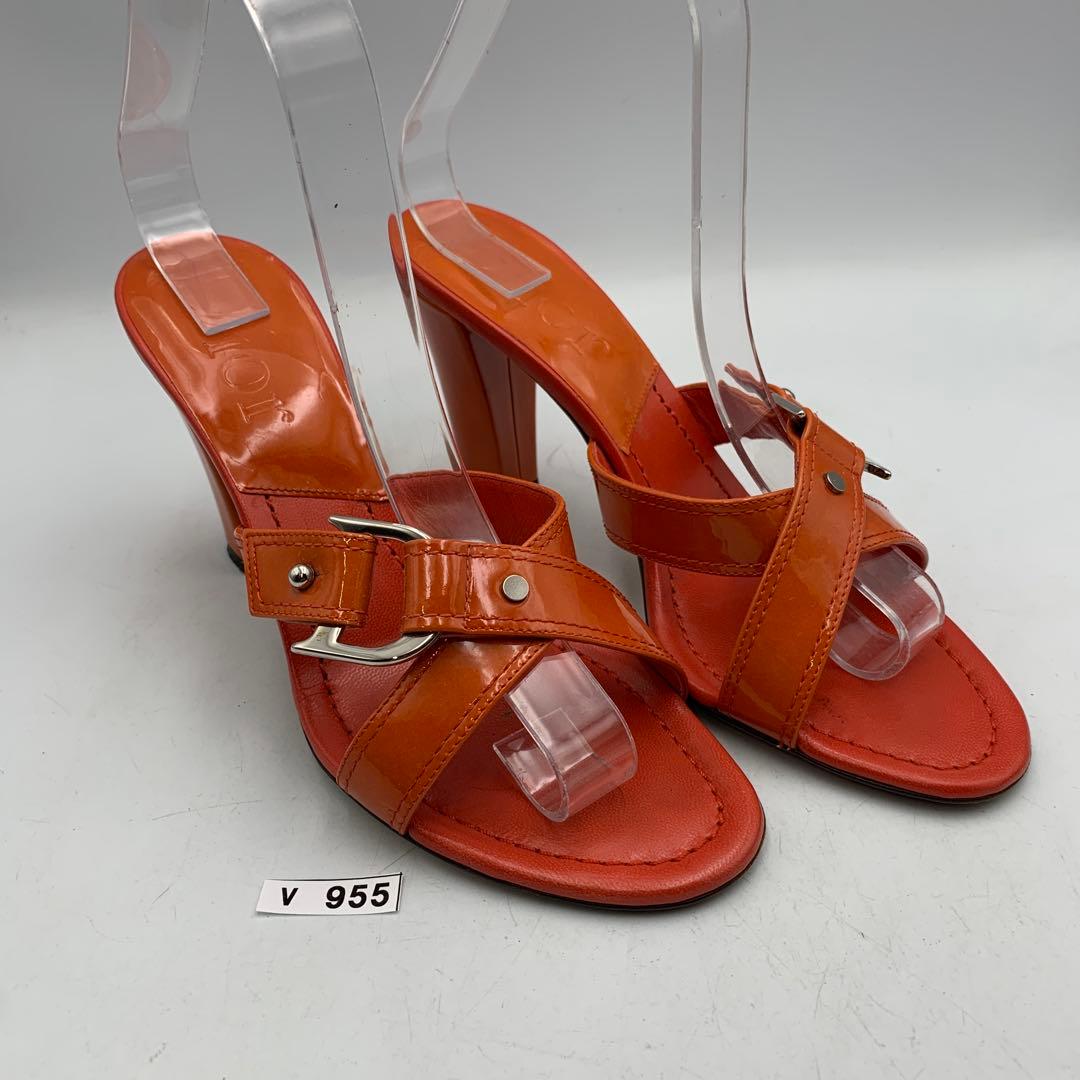 V955 ディオール サンダル 37 約23.5cm オレンジ