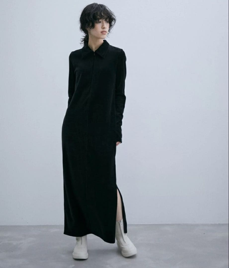 アダムエロペ フロントジップ ベロア BOTANICAL DYED DRESS