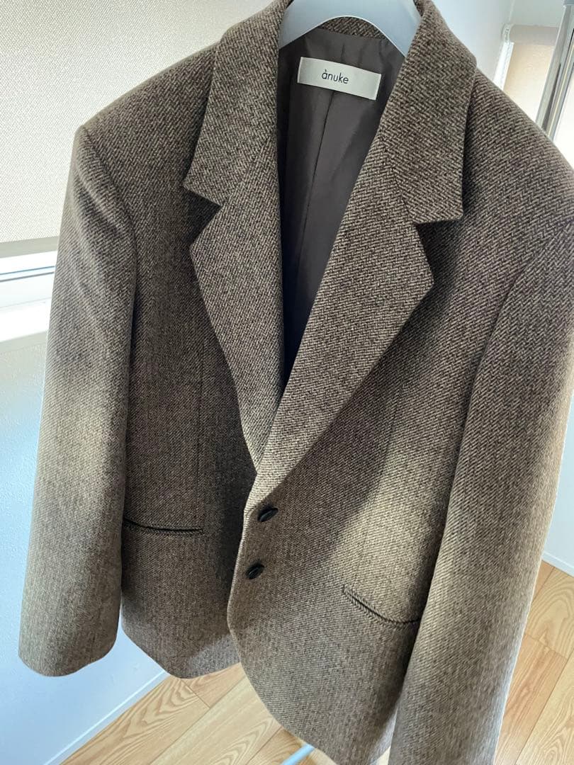 【値下】ベージュ36 Herringbone Wool Jacket anuke