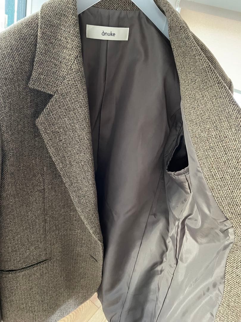 【値下】ベージュ36 Herringbone Wool Jacket anuke