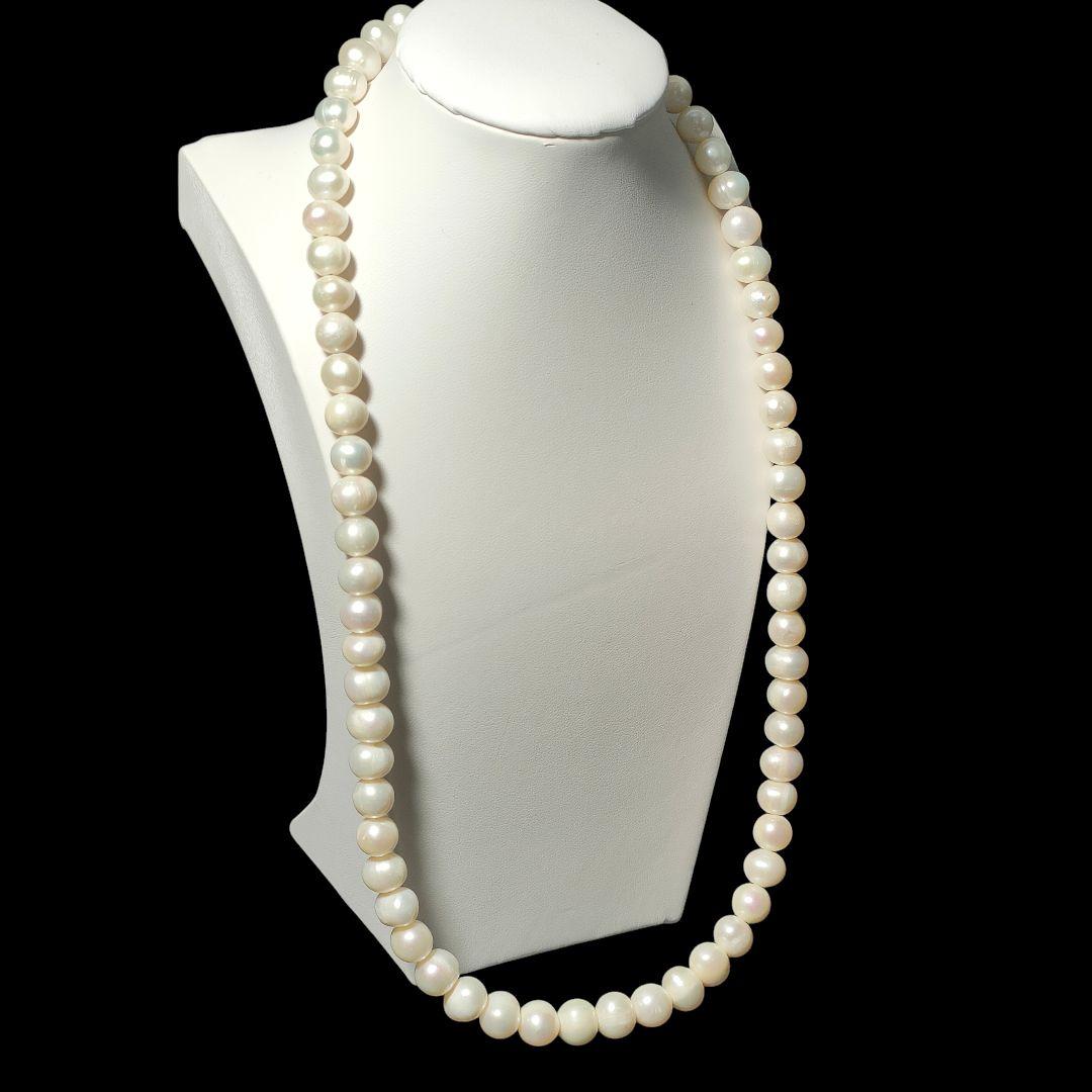 【大珠照り強】本真珠 パールネックレス 径約8.3〜9.5mm パールホワイト
