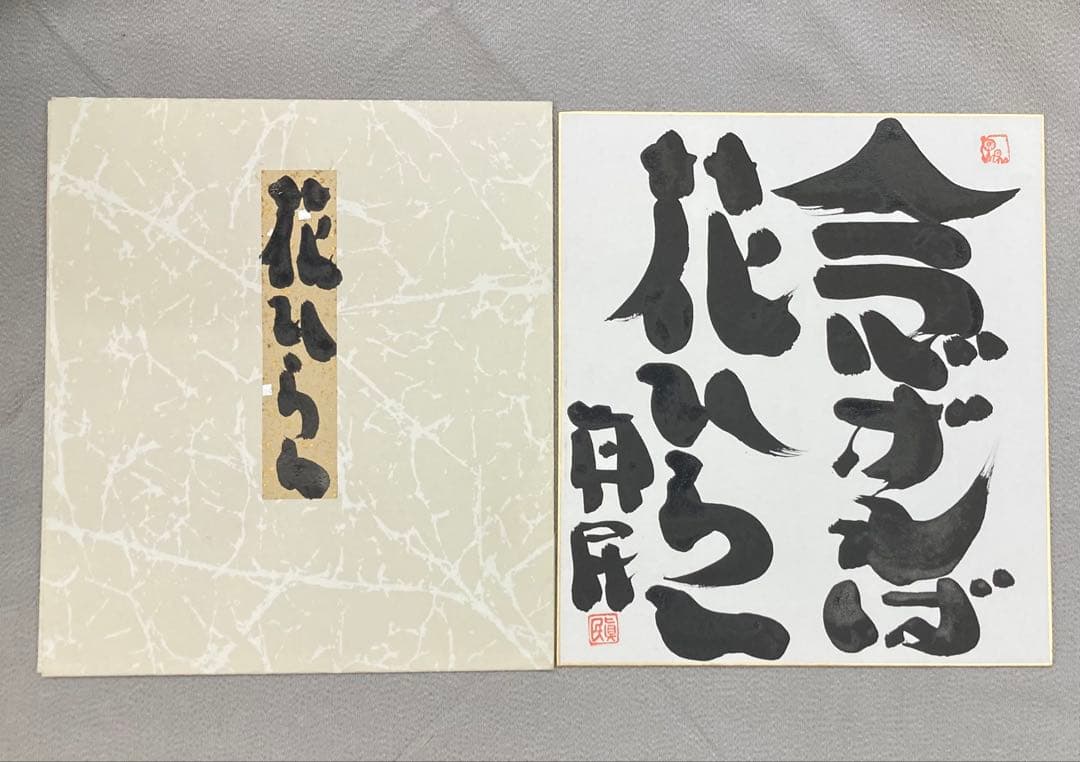 B358s 色紙額「念ずれば花ひらく」坂村真民筆　詩人　たんぽぽ堂　愛媛　砥部