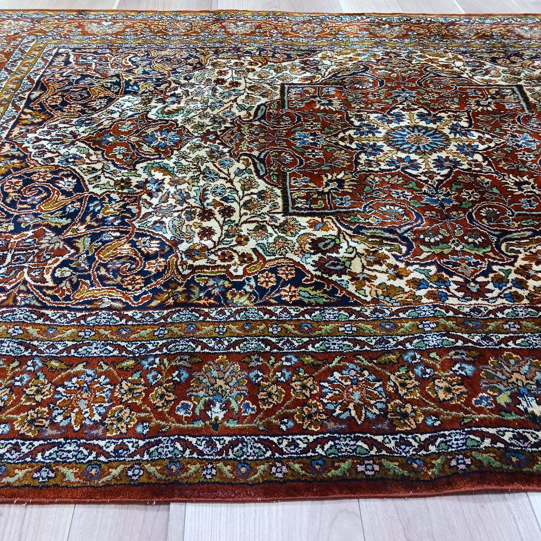 Y3253 インド絨毯 シルク×コットン 手織り 186×119㎝ マット