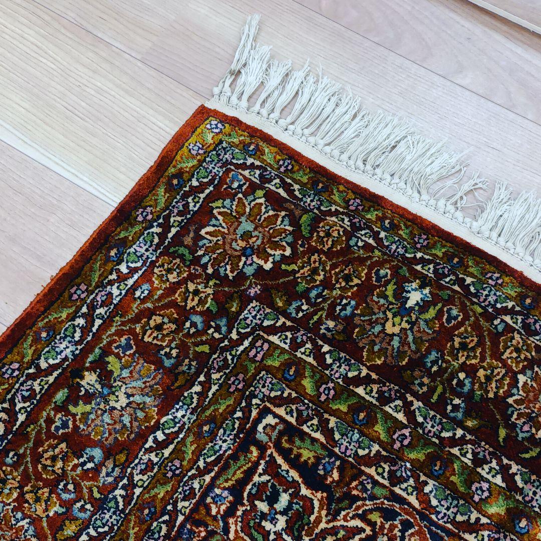 Y3253 インド絨毯 シルク×コットン 手織り 186×119㎝ マット