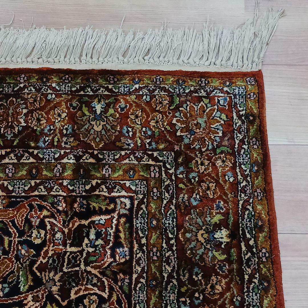 Y3253 インド絨毯 シルク×コットン 手織り 186×119㎝ マット