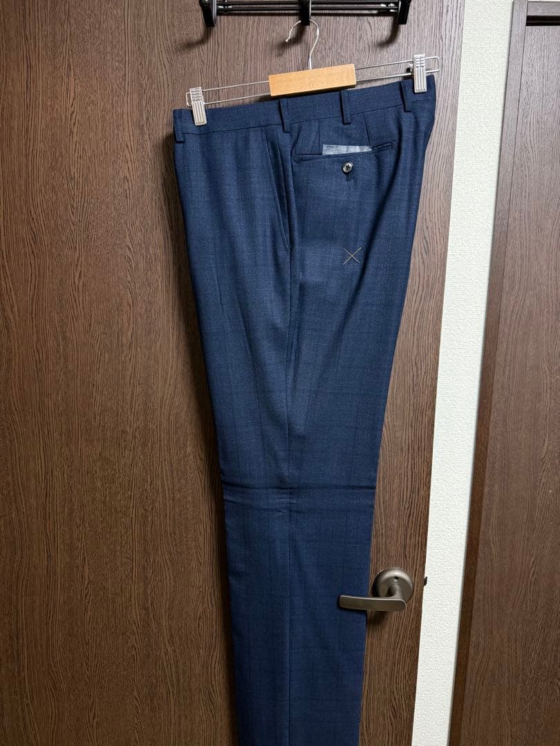 AB6新品未使用！最高級イタリア素材ロロピアーナ！ネイビーチェック柄スーツ！小訳