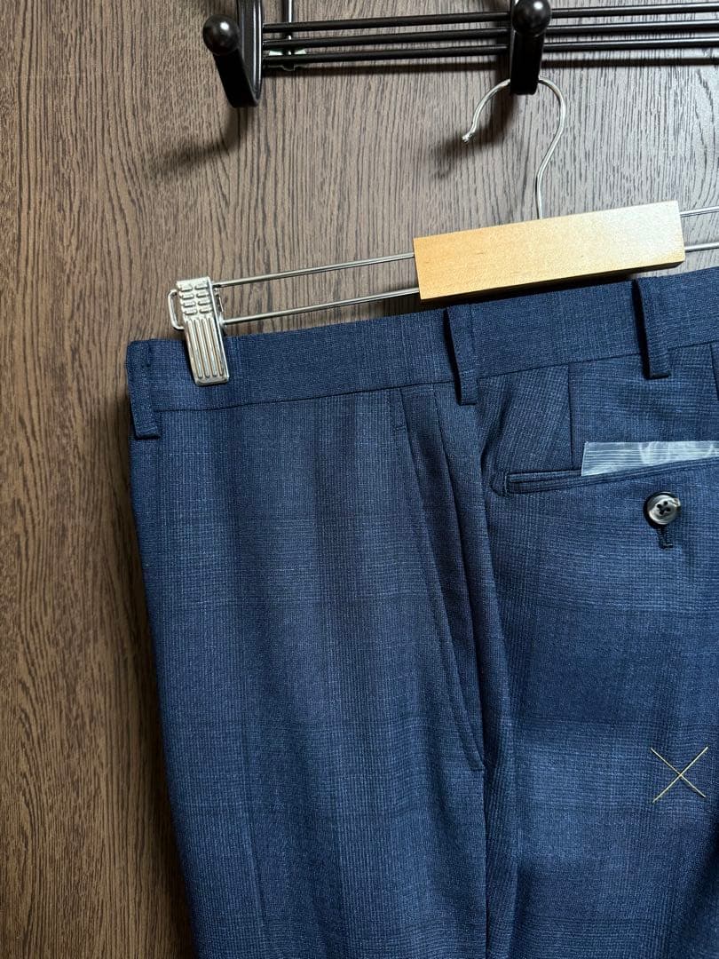 AB6新品未使用！最高級イタリア素材ロロピアーナ！ネイビーチェック柄スーツ！小訳