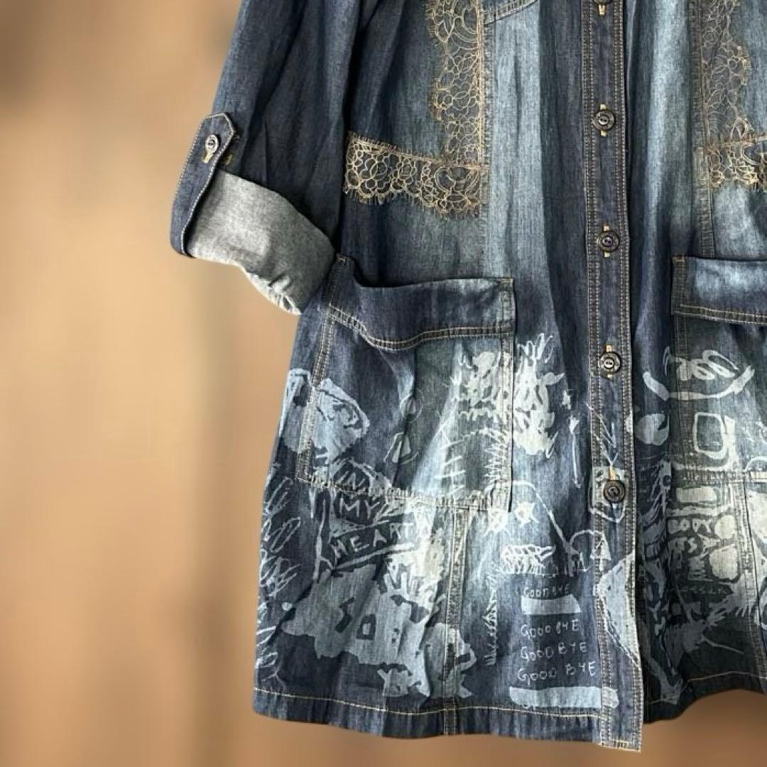 インポートロッサ デニムジャケット　フード付きワンピース　春夏羽織り 綿100%