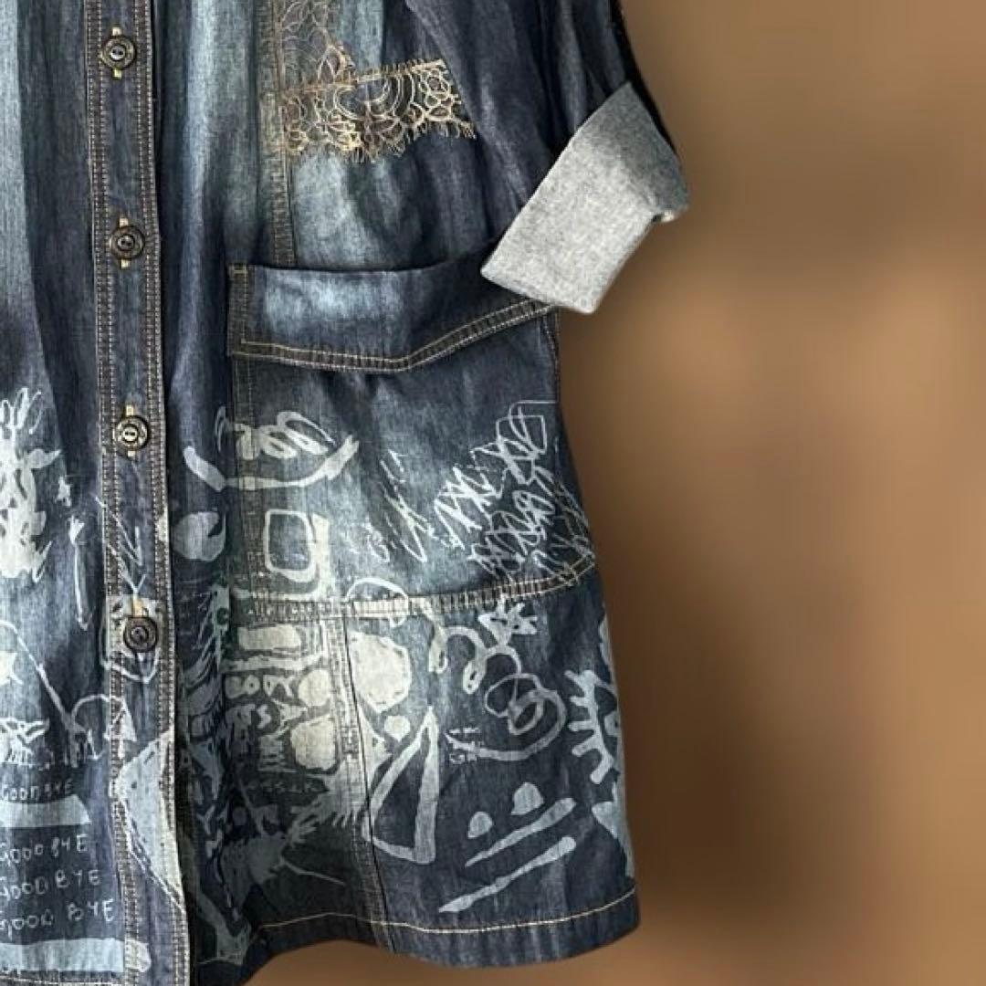 インポートロッサ デニムジャケット　フード付きワンピース　春夏羽織り 綿100%