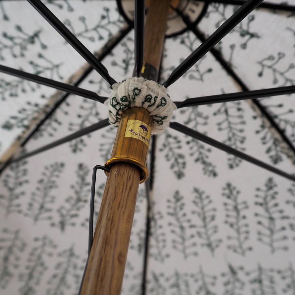 美品 イイダ傘店 日傘 ぺんぺん草 綿麻 刺繍 総柄 UVカット加工 45cm