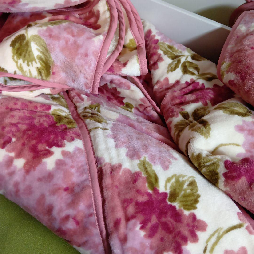 ホットマン タオルケット 日本製 大判 毛布 花柄 人気 レア ピンク 1秒