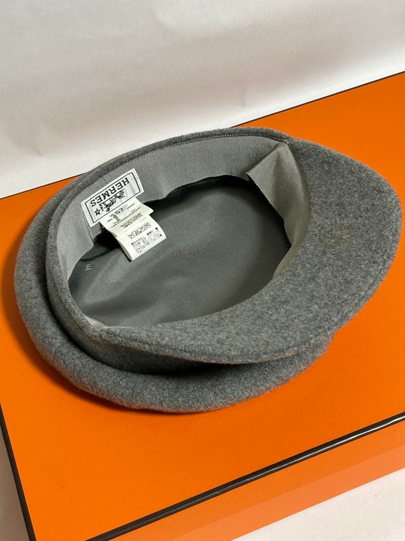 正規品・美品【HERMES】秋冬グレー カシミヤ100%キャスケット