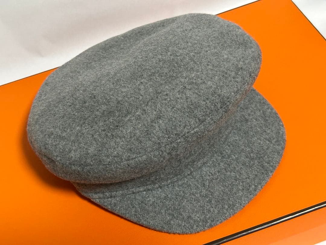 正規品・美品【HERMES】秋冬グレー カシミヤ100%キャスケット