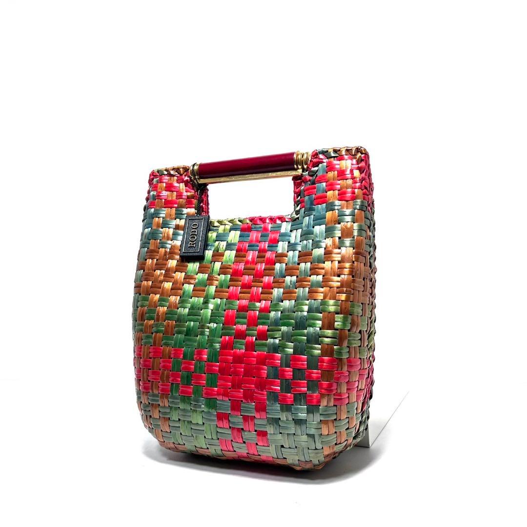 【美品】RODO ITALY ロド/ラタン 編込み/マルチカラー/ハンドバッグ