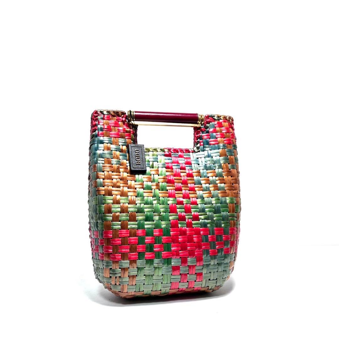 【美品】RODO ITALY ロド/ラタン 編込み/マルチカラー/ハンドバッグ