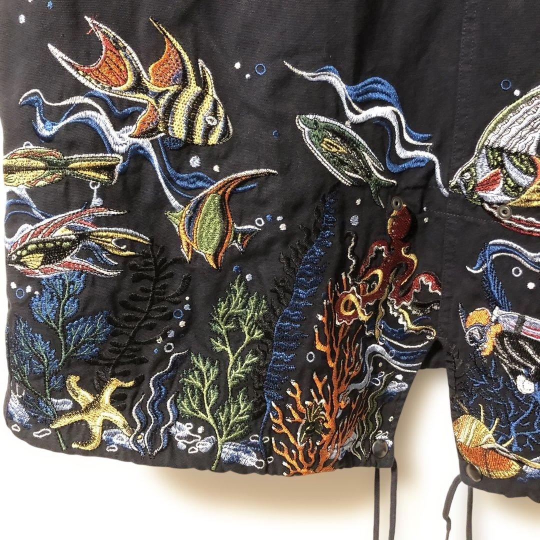 GO SLOWCARAVANゴースローキャラバンパネル刺繍モッズコートネイビー2