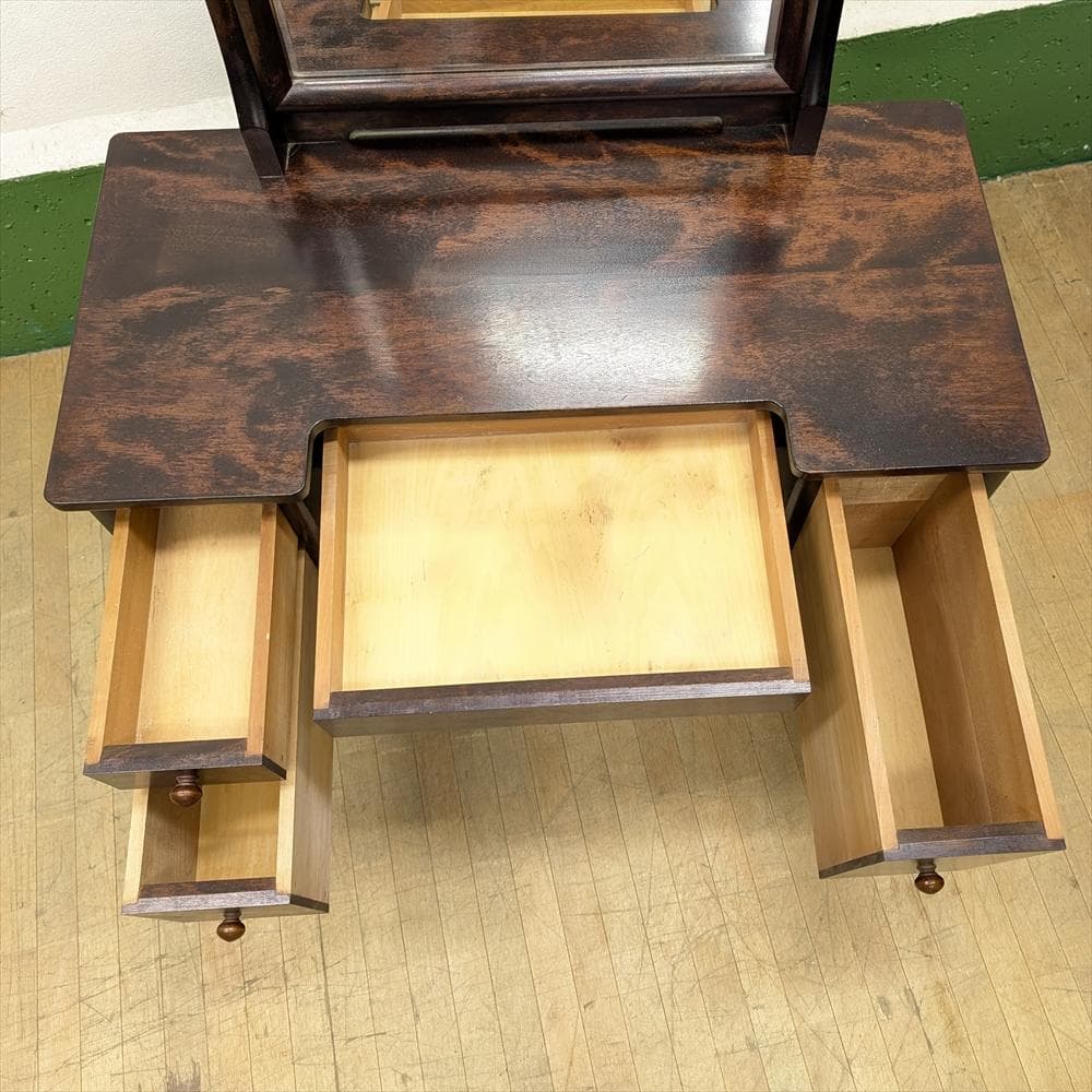 美品　松本民芸家具　水目桜　無垢　角型　ドレッサー　鏡台　化粧台　一面鏡