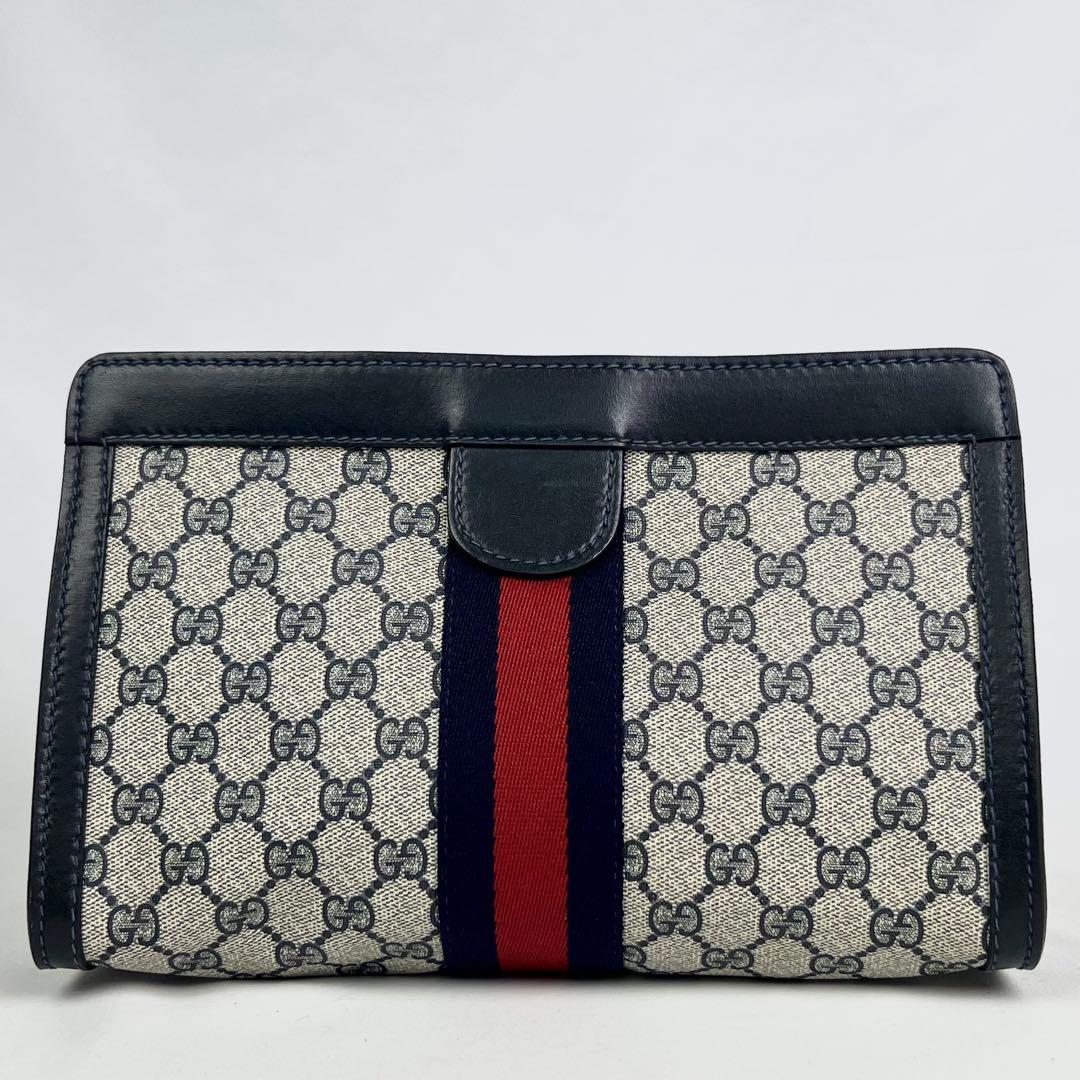 美品 GUCCI シェリーライン GG ネイビー クラッチバッグ セカンド