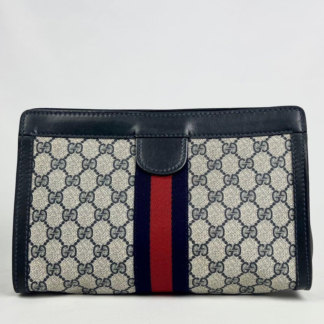 美品 GUCCI シェリーライン GG ネイビー クラッチバッグ セカンド