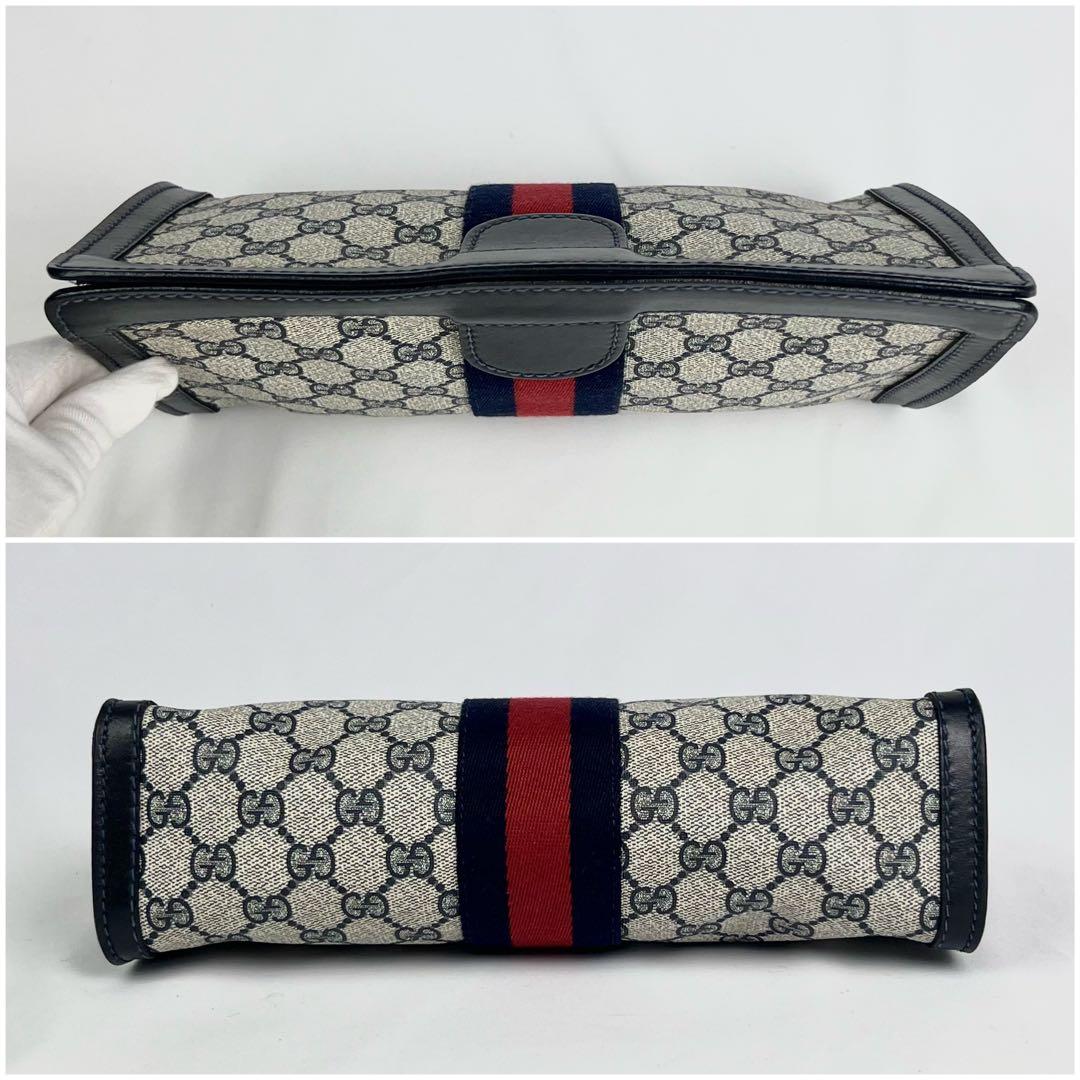 美品 GUCCI シェリーライン GG ネイビー クラッチバッグ セカンド