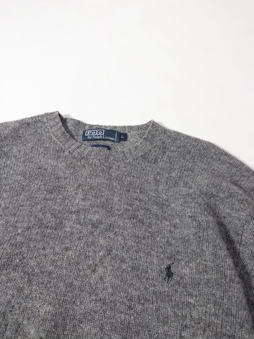 90s Polo by Ralph Lauren ウールニットセーター 灰 古着