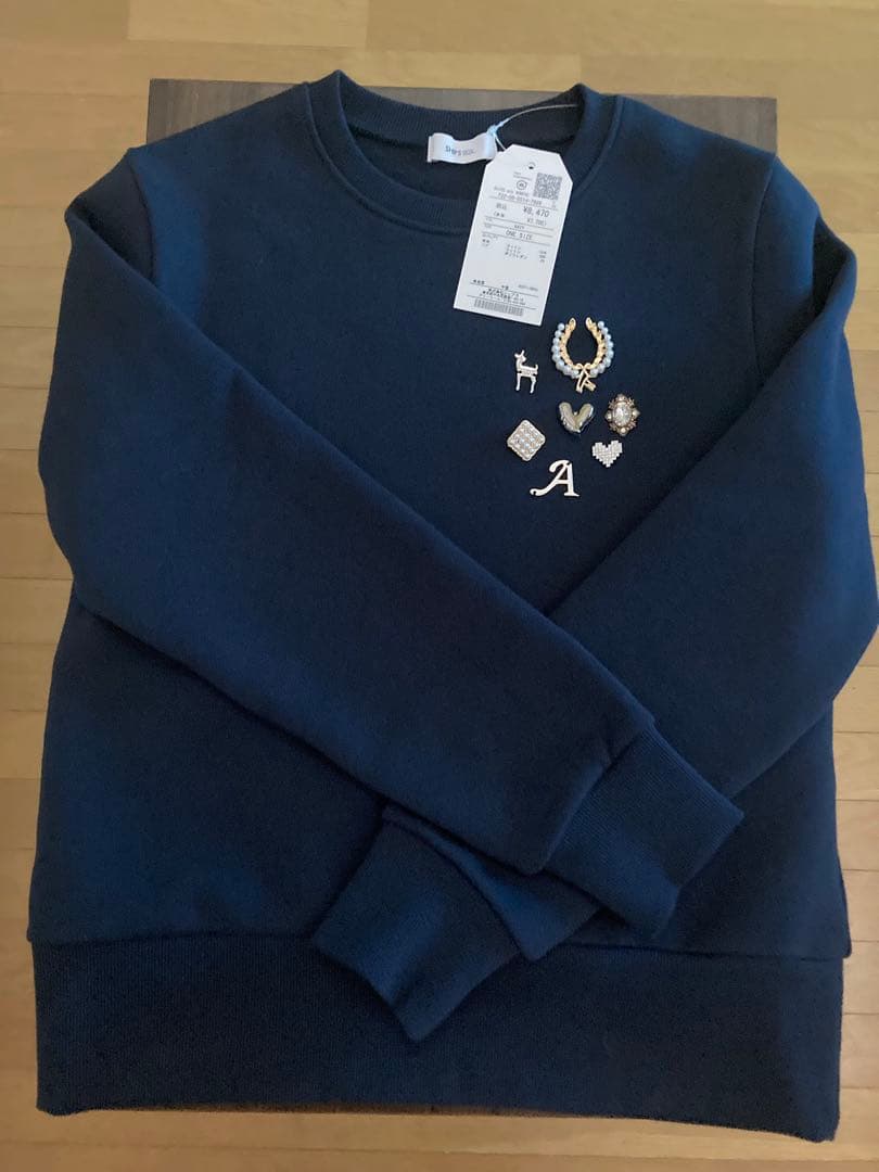 SHIPS any 裏起毛ビジュー クルーネック コンパクト プルオーバー