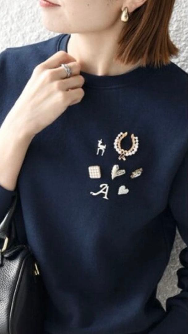 SHIPS any 裏起毛ビジュー クルーネック コンパクト プルオーバー