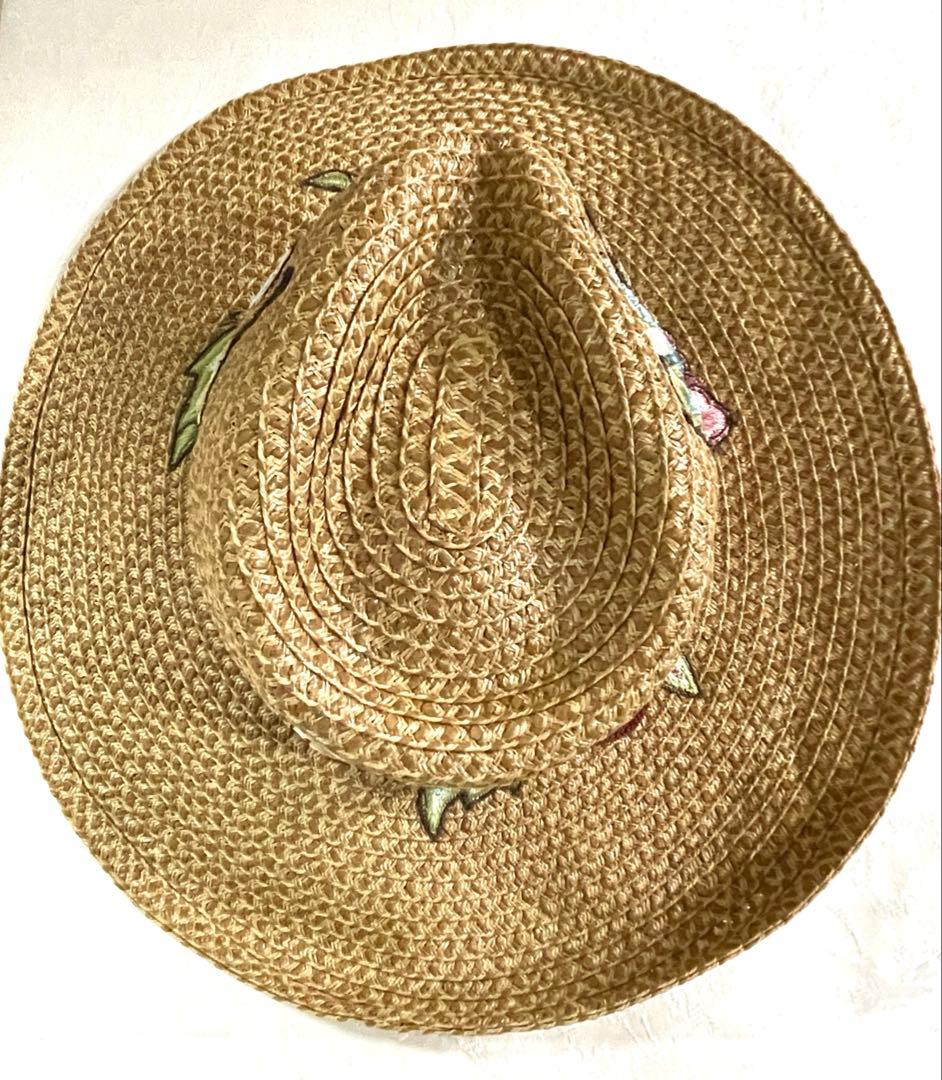 エリックジャビッツ　麦わら帽子　中折れ　刺繍　新品未使用　紙タグ付き　UPF50