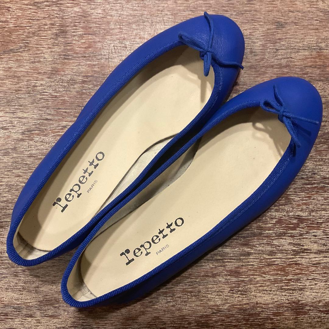 極美品！レペット バレエシューズ リボン ペタ靴 フラットシューズ 35 青