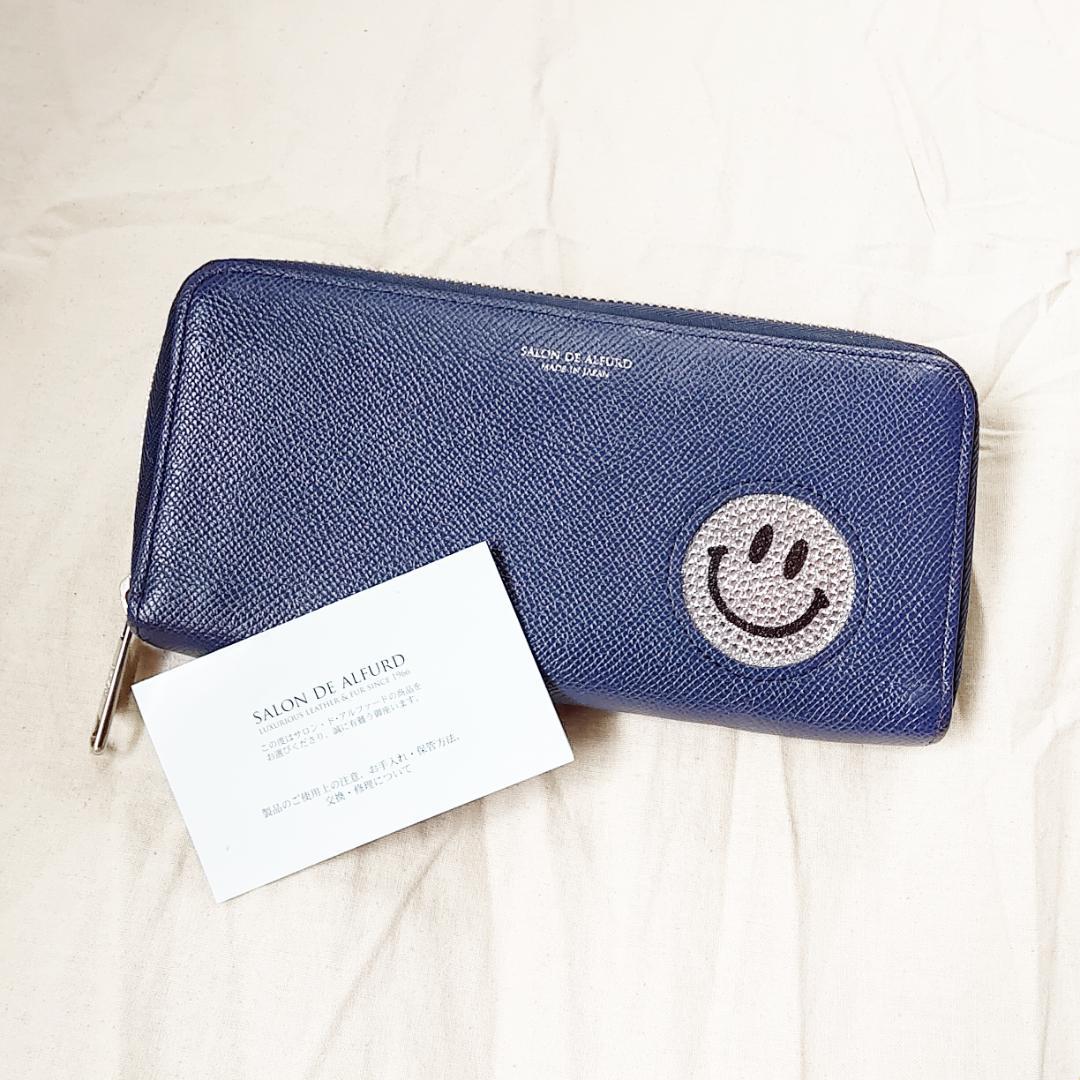 良品 アルファード 長財布 ラウンドジップ スマイル ALFURD ネイビー