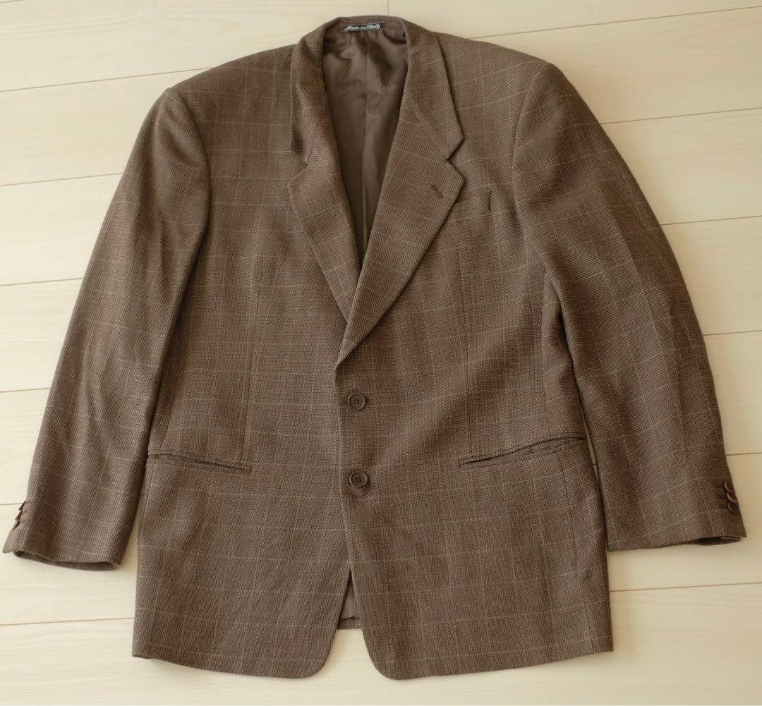 GIORGIO ARMANI テーラードジャケット　シルク混　チェック　ブラウン
