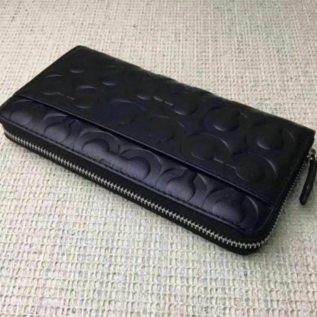 【人気】COACH コーチ 財布 ブラック エンボス加工 オプアート