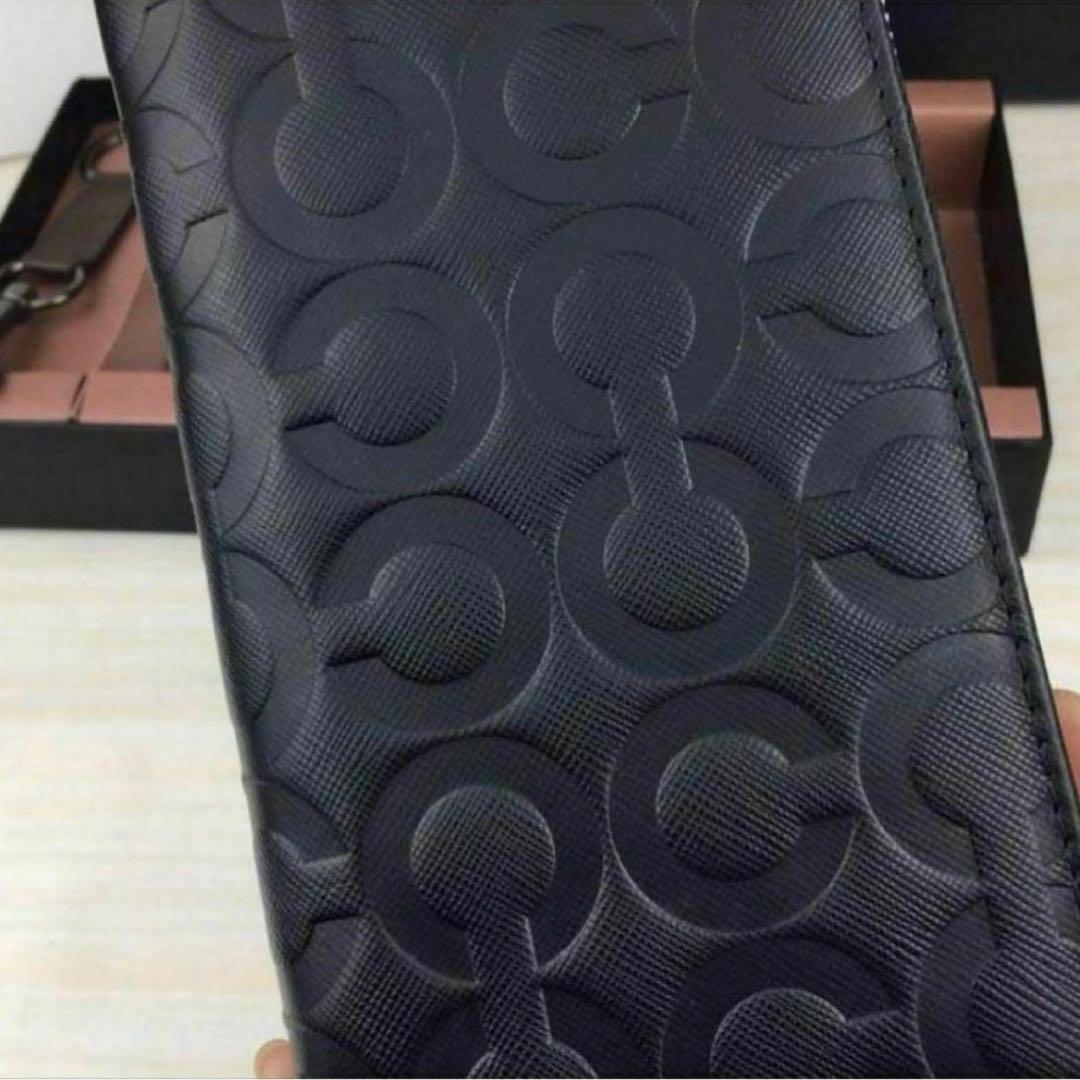 【人気】COACH コーチ 財布 ブラック エンボス加工 オプアート