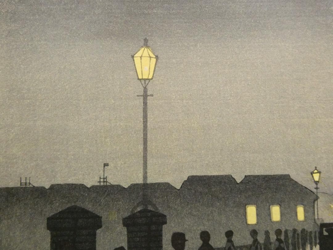 小林清親　光線画　手摺木版画　代表作 「日本橋夜」　浮世絵と西洋画の融合