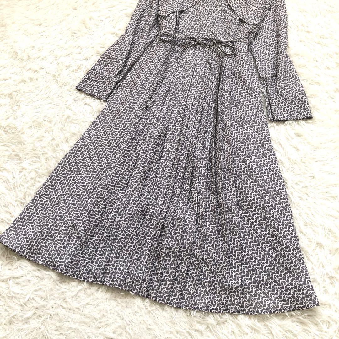 上品✨セルフォード ボウタイプリーツワンピース ウエストリボン マキシ丈 幾何学