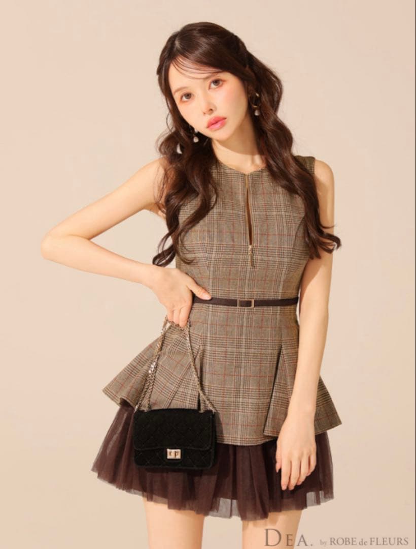 ローブドフルールDEA. チェック柄ペプラムドレス Sサイズ