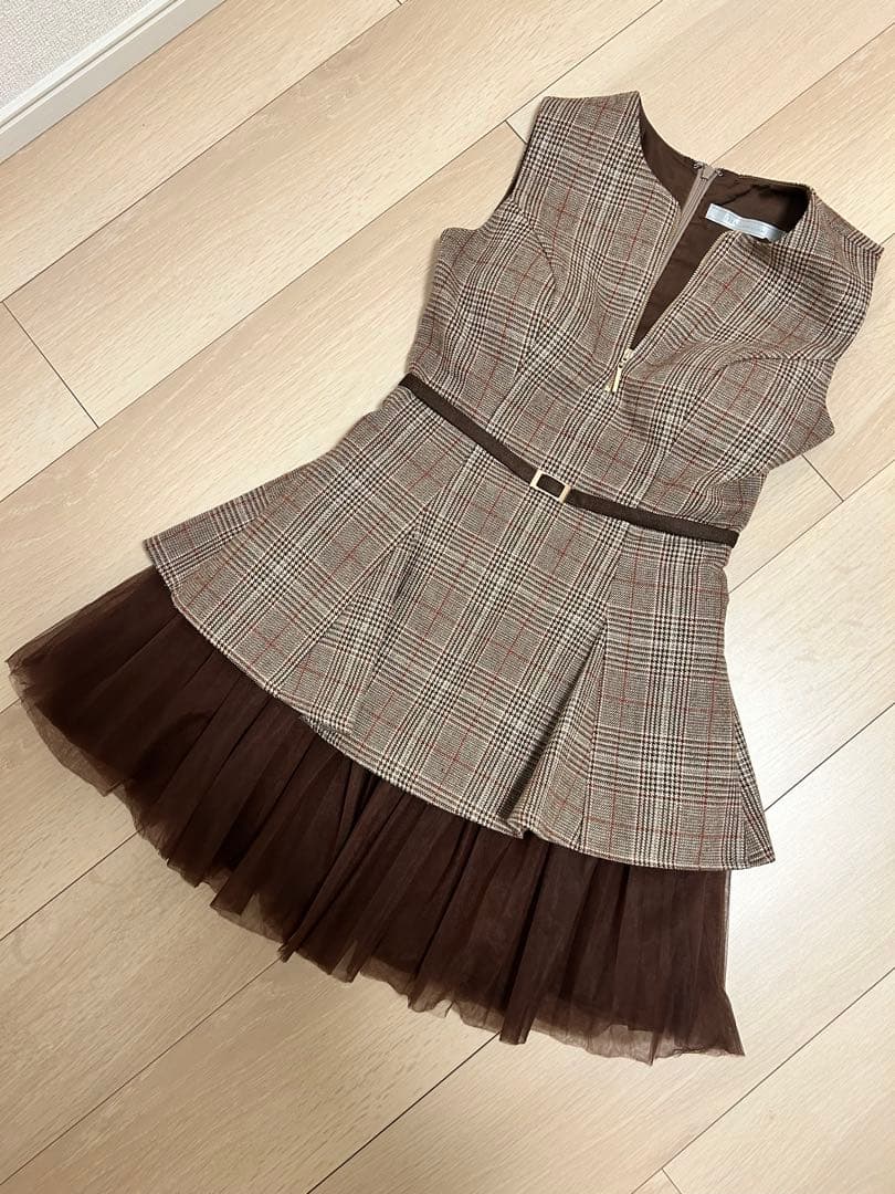 ローブドフルールDEA. チェック柄ペプラムドレス Sサイズ