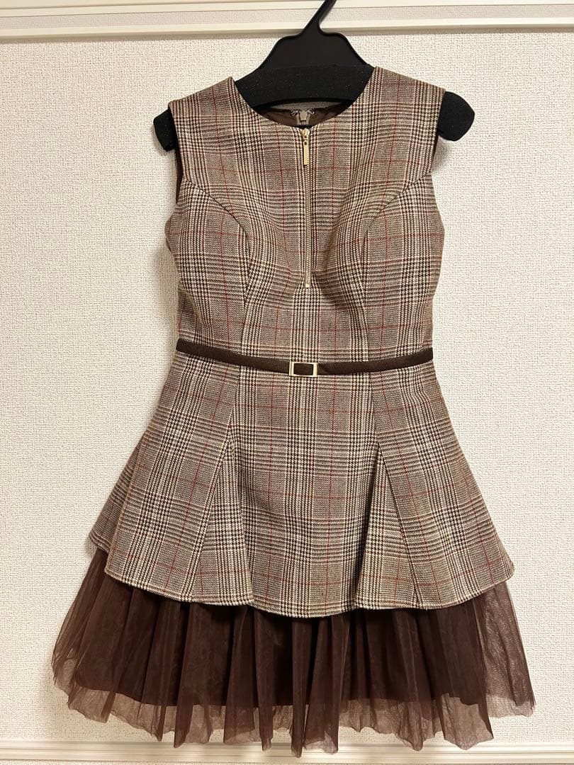 ローブドフルールDEA. チェック柄ペプラムドレス Sサイズ