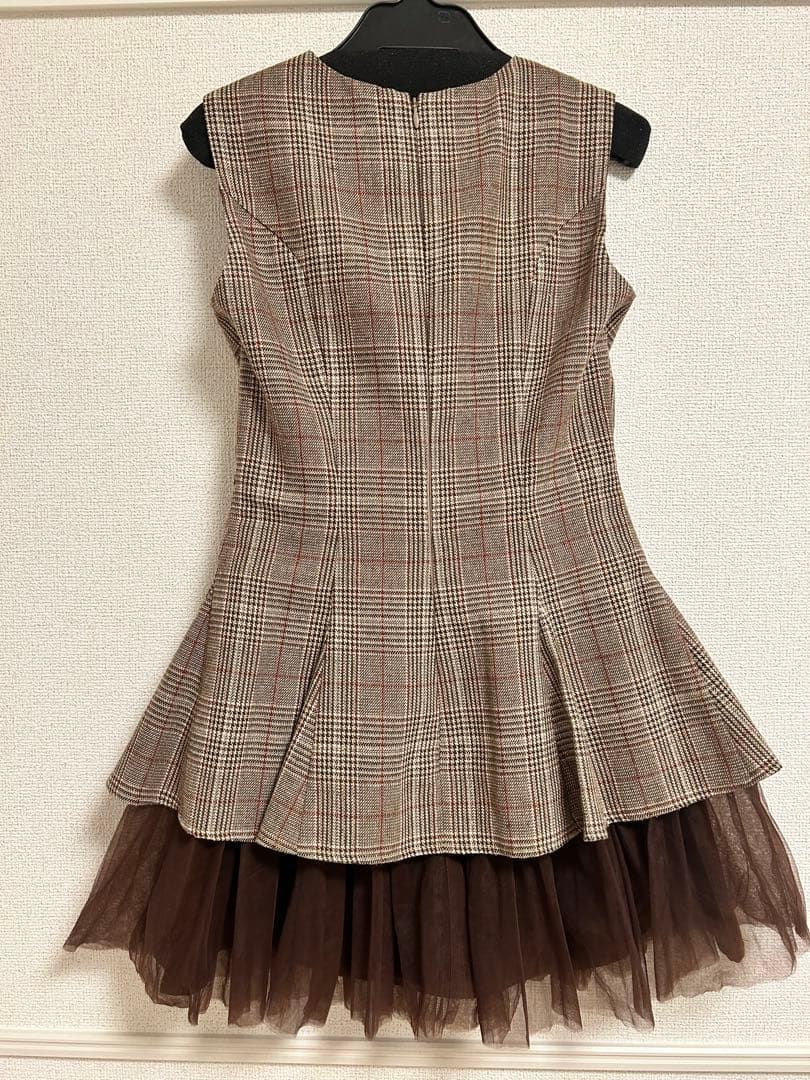 ローブドフルールDEA. チェック柄ペプラムドレス Sサイズ