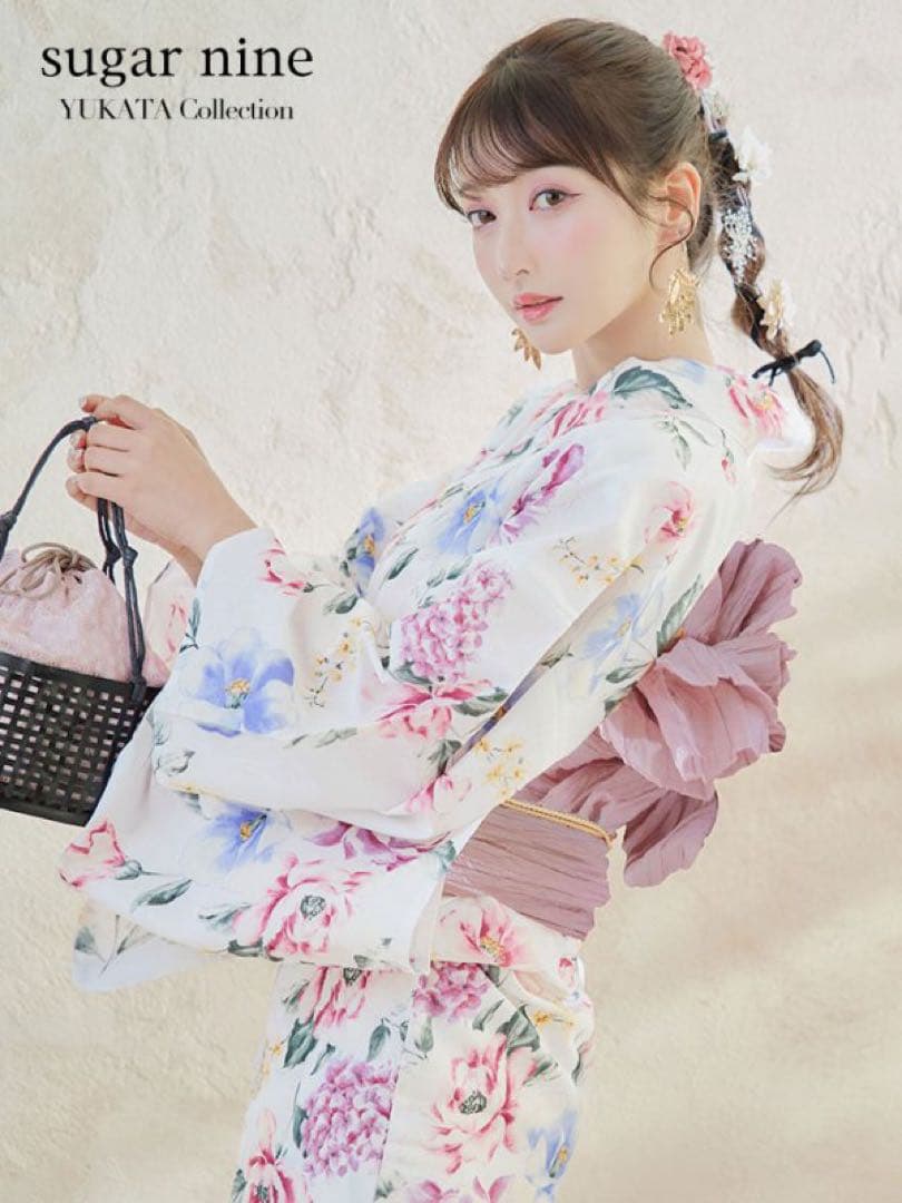 Sugar 浴衣　白地×ボタニカル牡丹浴衣　3点セット